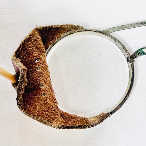 Antique Vintage Motorcycle Glasses W/ Side Leather Metal Wire Frame Round Lens - Picture 5 of 16